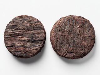 Two Pressed Pu-erh Tea Cakes on White