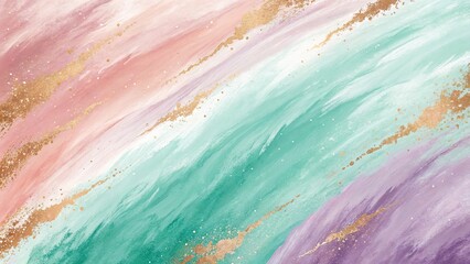 Pastel metallic brush strokes create a dreamy abstract background with soft colors and shimmering accents