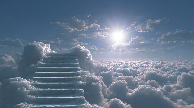 Stairway to celestial clouds bathed in bright sunlight image - Powered by Adobe