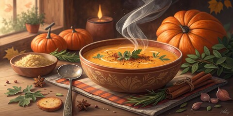 Comforting pumpkin soup warm and inviting for a festive Thanksgiving celebration