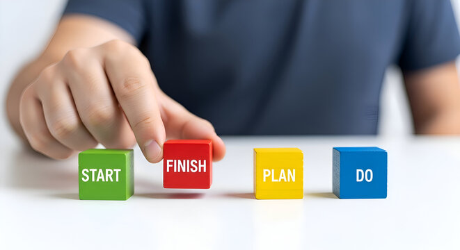 Conceptual image of planning and execution with colorful blocks.