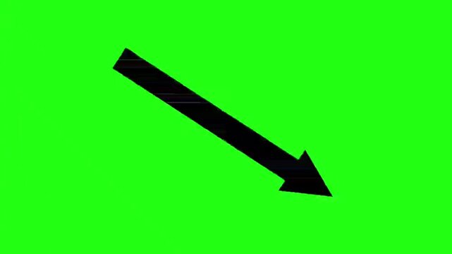 Dynamic black arrow animating downwards on vibrant green screen background, perfect for motion graphics and data visualization