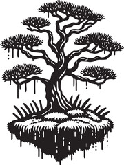 Moss Tree Artwork Black and White Minimalist Wall Decor