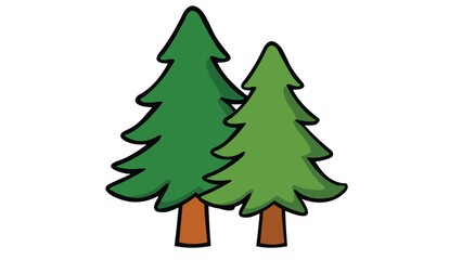 Two Cartoon Pine Trees Icon Isolated on White Background.