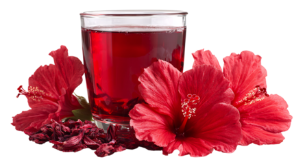 Hibiscus tea in glass with hibiscus flower a vibrant and refreshing beverage, perfect for a hot day a natural and healthy drink