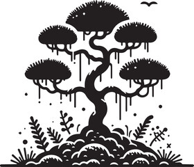 Moss Tree Artwork Black and White Minimalist Wall Decor