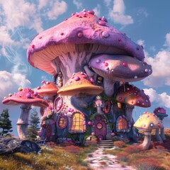 Whimsical Mushroom House Fantasy