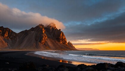 Sunlit Mountain Ridge by the Coast