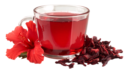 A refreshing glass of hibiscus tea, showcasing its vibrant red color and floral aroma, perfect for a healthy and flavorful beverage
