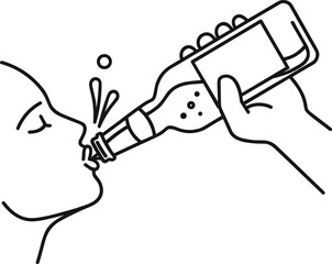 Minimalist line art of person drinking, splash effect vector, dynamic hand gesture, black and white sketch, modern flat illustration