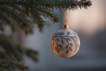 stunning glass christmas ornament captures essence of holiday spirit elegantly suspended against backdrop of soft