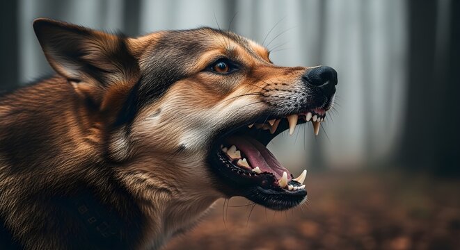 Primer plano retrato de un perro salvaje aullando en su h&aacute;bitat natural, fotograf&iacute;a de vida silvestre