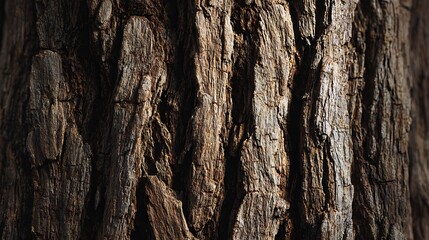 Obraz premium Flat lay of vertical tree trunk under cinematic low lighting, deep contrast shadows