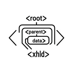 Xml structure with root, parent, data, and xhld elements