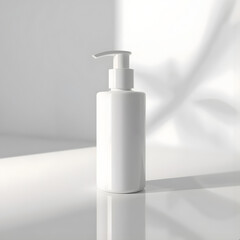 Cosmetic Pump Bottle Mockup in Sunlight, White Lotion Pump Bottle Mockup, Minimalist Skincare Bottle Mockup, Clean Blank Pump Bottle for Cosmetic Packaging, Realistic Beauty Product Bottle Mockup