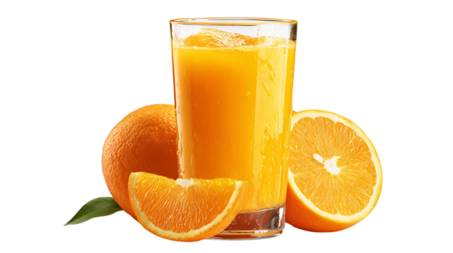 Refreshing orange juice in a glass with fresh oranges, a healthy and delicious drink for any time of day perfect for breakfast or a snack