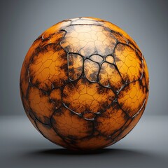 Vintage Orange Soccer Ball with Cracks Isolated on Gray Background, Old Styled Ball, Creative