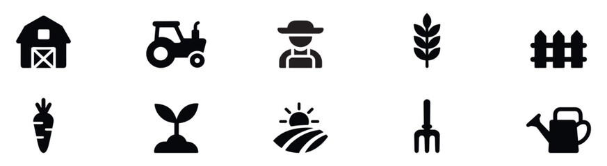 Farming icon set. Farm icon. Farm agriculture theme simple vector icon logo design set bundle illustration.