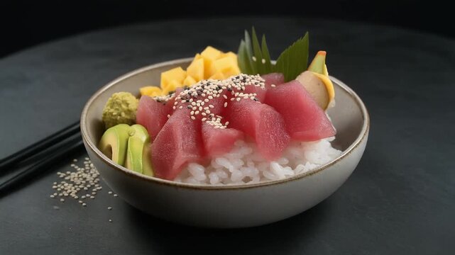 Sushi-Bowl mit Thunfisch und Mango