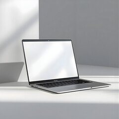 Modern Laptop Mockup with Blank Screen on Desk, Minimalist Notebook Computer Mockup in Soft Light, Realistic Laptop Display Mockup for UI/UX Design, Clean Blank Screen Laptop Mockup