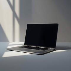 Modern Laptop Mockup with Black Screen, Blank Dark Screen Notebook Computer Mockup, Realistic Laptop Closed Display Mockup, Minimalist Desk Laptop Mockup with Shadows
