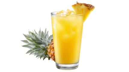 A refreshing glass of pineapple juice with ice and a pineapple slice garnish, , perfect for a tropical summer drink