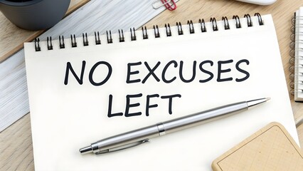 A silver pen crossing the bold words No Excuses Left