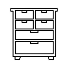 Line art illustration of a chest of drawers