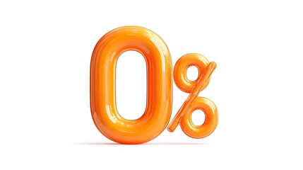 A vibrant glossy orange balloon like 3D graphic displaying 0 symbolizing zero percent discount or an offer presented on a clean white backdrop