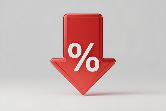 Red downward pointing arrow with white percentage symbol indicating a decrease in value image