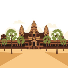 Angkor Wat Cambodia Vector Flat