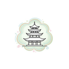 Traditional pagoda illustration Asian architecture peaceful zen minimal line art cultural spiritual tranquil