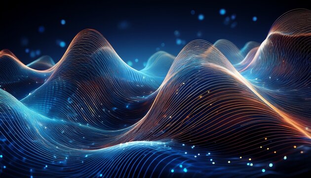 abstract digital wave pattern of interconnected particles