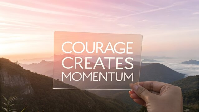 A hand holding a translucent card with a motivational message