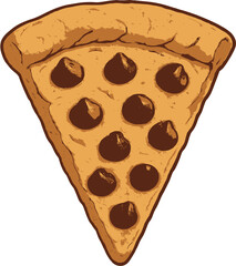 Delicious Cookie Pizza Slice with Chocolate Chip Toppings Illustration