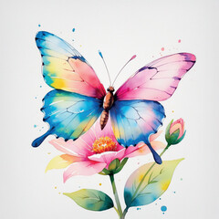 Delicate Nature Harmony: Butterfly on Flower Painting