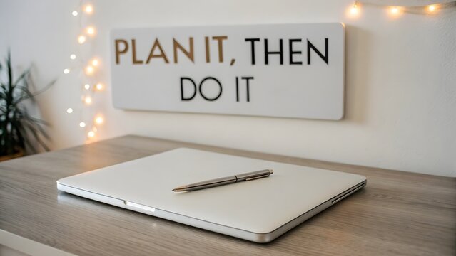 Minimal office setup featuring a closed white laptop and pen