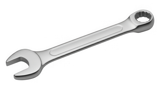 Combination wrench with open end and ring end isolated on transparent background