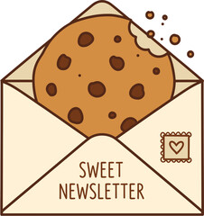 Sweet Newsletter Email Subscription Graphic with Bitten Cookie in Envelope
