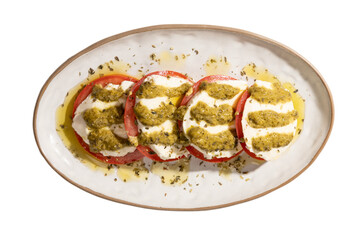 Top view of caprese salad isolated no background cutout