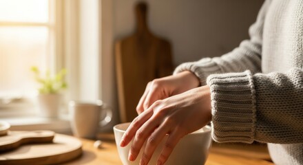 Obraz premium Close-up of a person's hands holding a coffee mug