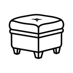 Simple outline drawing of a square upholstered ottoman with four legs