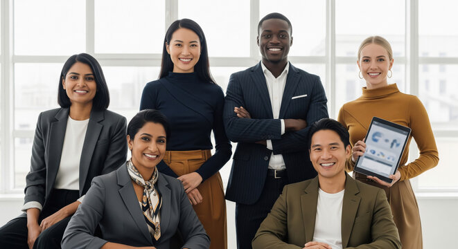 Diverse Business Team Smiling in Modern Office