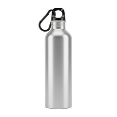 Sleek Metallic Water Bottle with Carabiner Clip on Transparent Background Isolated Shot