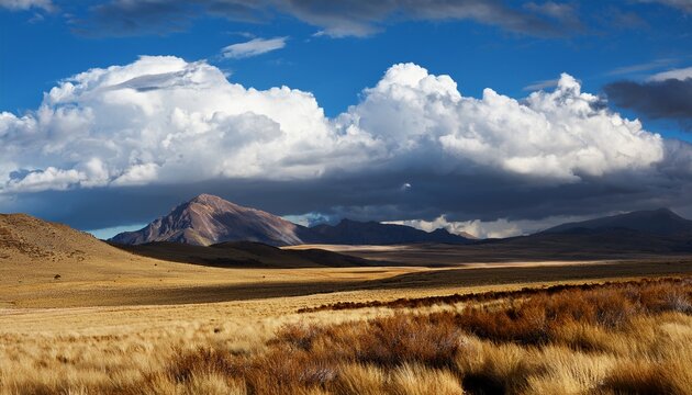 vast landscape under a dramatic sky filled with cumulus clouds