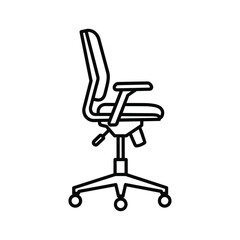 Line art icon of an office chair with wheels