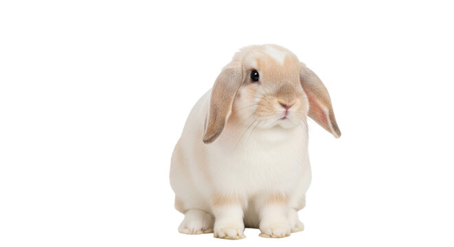 Isolated bunny rabbit with floppy ears looking forward in portrait orientation, cute animal