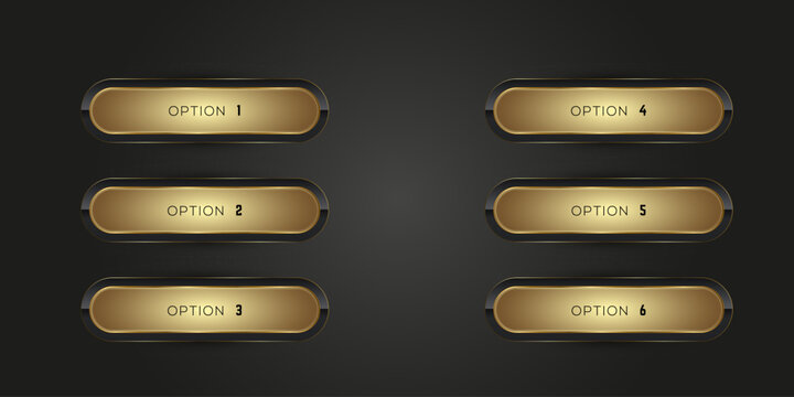 The Collection of premium gold interface button with a soft gradient and black outline vector on dark gradient background