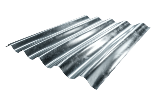 Shiny corrugated metal sheet, wavy profile, industrial construction material