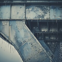 Weathered Metal Bridge Structure with Peeling Paint and Rivets, Industrial Architecture